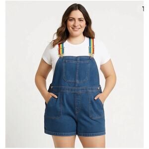 WOMEN'S STRETCHY DENIM BOYFRIEND SHORT OVERALL Size 14 ROMPER PRIDE